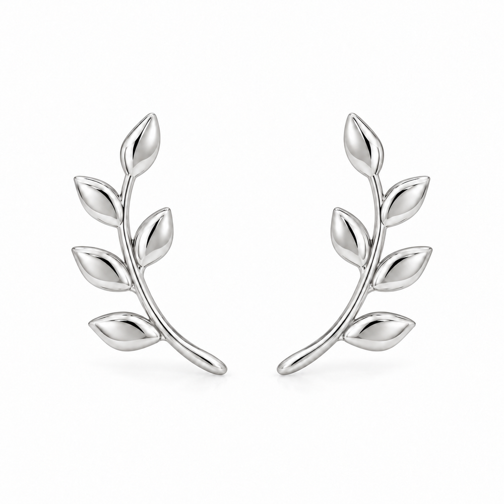 Leaf Arc Studs — white background
