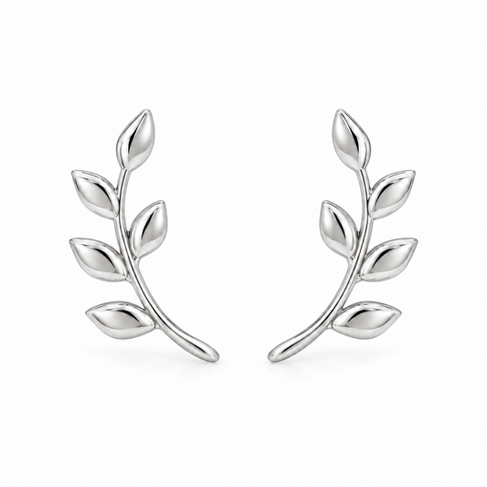 Leaf Arc Studs — white background
