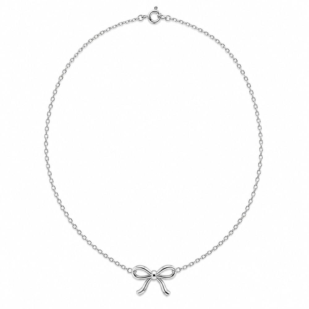 Ribbon Bow Necklace — white background