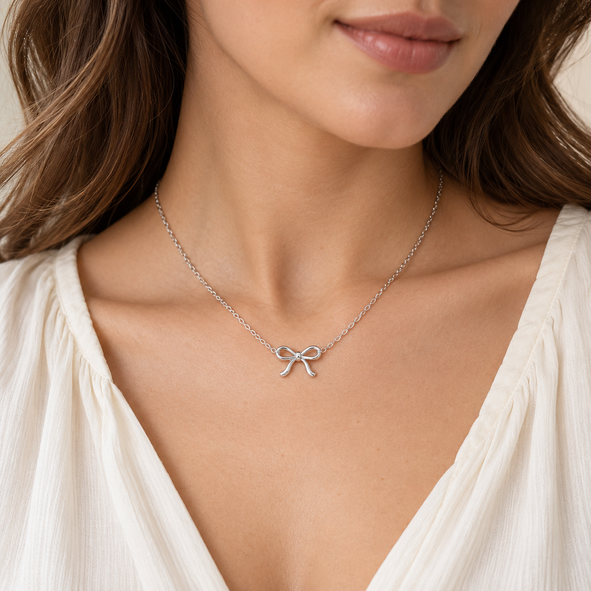 Ribbon Bow Necklace — worn